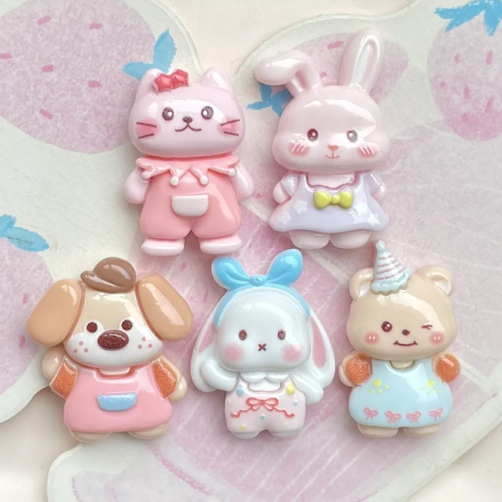 20Pcs Kawii Mini resin Rabbit Series Miniature Flat Back Cabochons For Hairpin Scrapbooking DIY Home Decor Craft Accessories