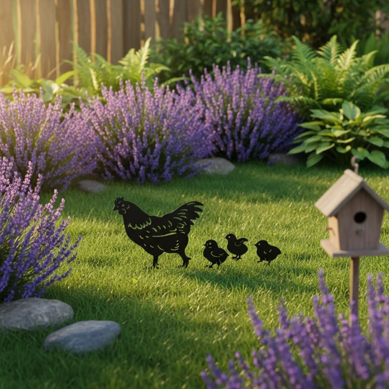 4 Pieces Hen and Chicks Garden Stakes Farmhouse Design Metal Chicken Outline Set Hollow Openwork Chicken Decor Cut for Patio
