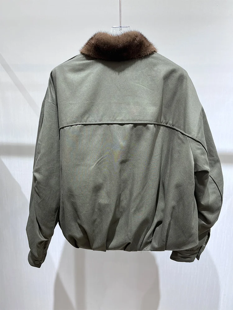 2025 New Fashion Women Winter Real Mink Fur Collar Natural Goose Down Jacket Puffer Jackets Thick Female Outwear Parka Coat