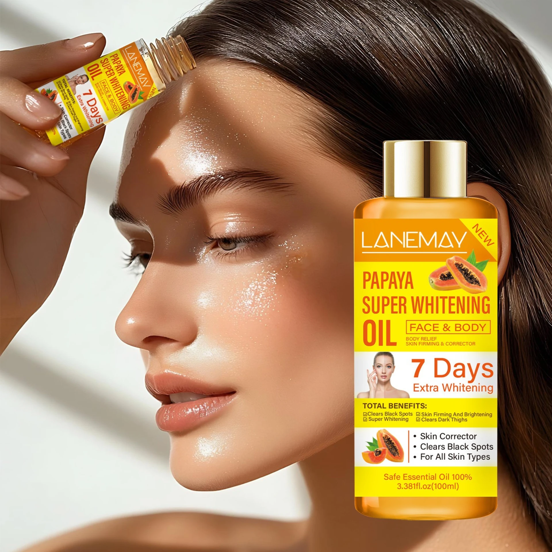 Papaya Brightening Oil Rejuvenating Moisturizing and hydrating Facial Body Care Oil Improve dullness Firm Skin 100ml Skin Care