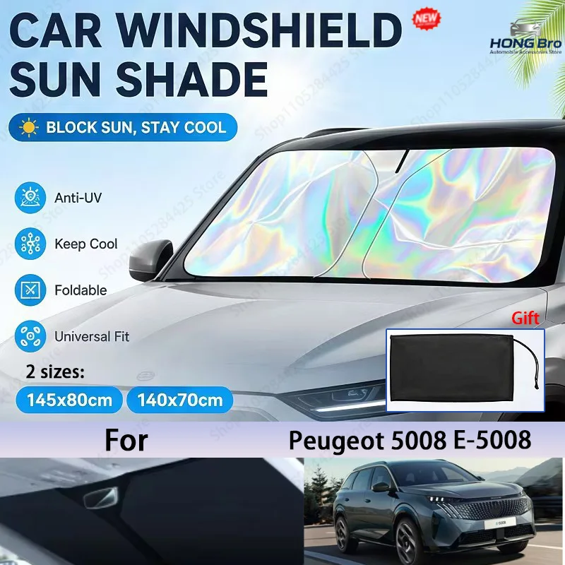 For Peugeot 5008 E-5008 Foldable Front Windshield Sun Shade UV Reflective Sun Protection Cover Car Interior Accessories