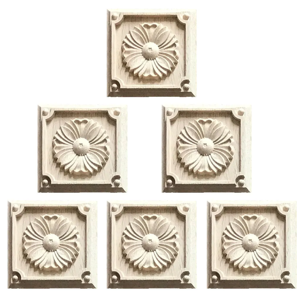 

6 Pcs Wood Mouldings Wood Carving Door Onlay Wood Applique Unpainted Natural Retro Modern Cabinet Furniture Corner Wood Decal