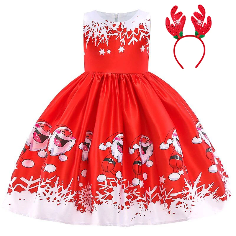 Red Christmas Costume For Kids Girls Party Dresses Cartoon Santa Claus Snowflake Princess Dress Children Cosplay Xmas Vestidos