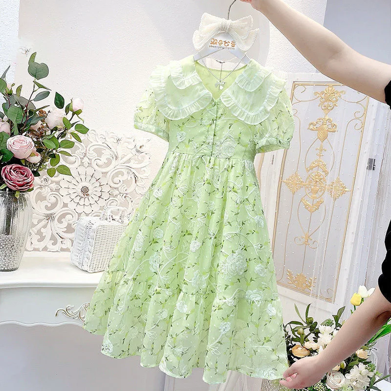 ชุดเดรสเวอร์ชั่นเกาหลีแขนสั้นชุดฤดูร้อน 2025 ชุดเจ้าหญิงสาวมีสไตล์และทันสมัยใหม่