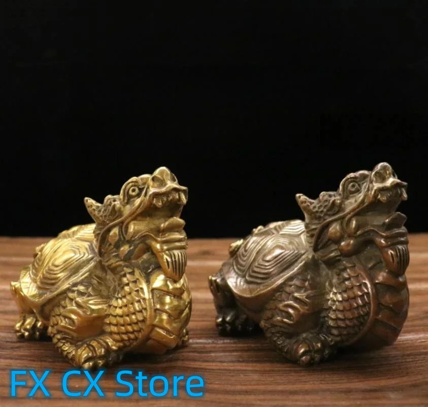 

Chinese Antique Brass Longevity Lucky Dragon Turtle Statue