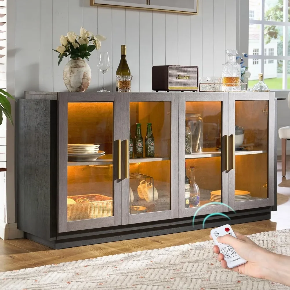 

Sideboard Buffet Cabinet with Storage,64" Cabinet with Glass Door, Wood Glass-Buffet Cabinet