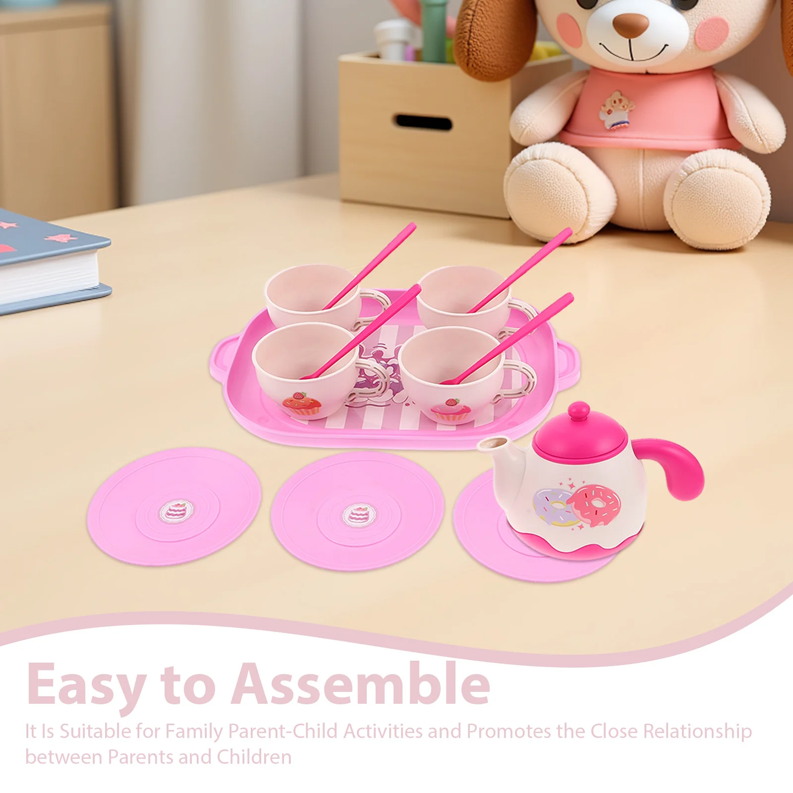 1Set Plastic Fantasiespel Kindertheekransje Set Realistische Theepot Kopjes Schoteltjes Lade Kinderkeuken Accessoires Kleine Meisjes