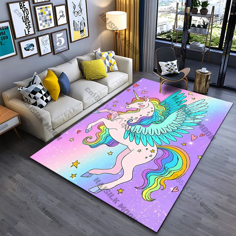 Magical colorful unicorn with wings carpet Yoga living room room decor children's crawling mat doormat area rug games mat