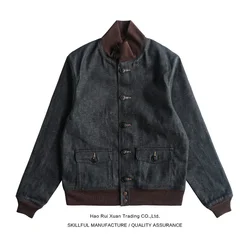 Sauce Zhan  Mens Jacket Short Lined Selvedge Denim Jacket Men A1 Flight Jacket Regular Fit