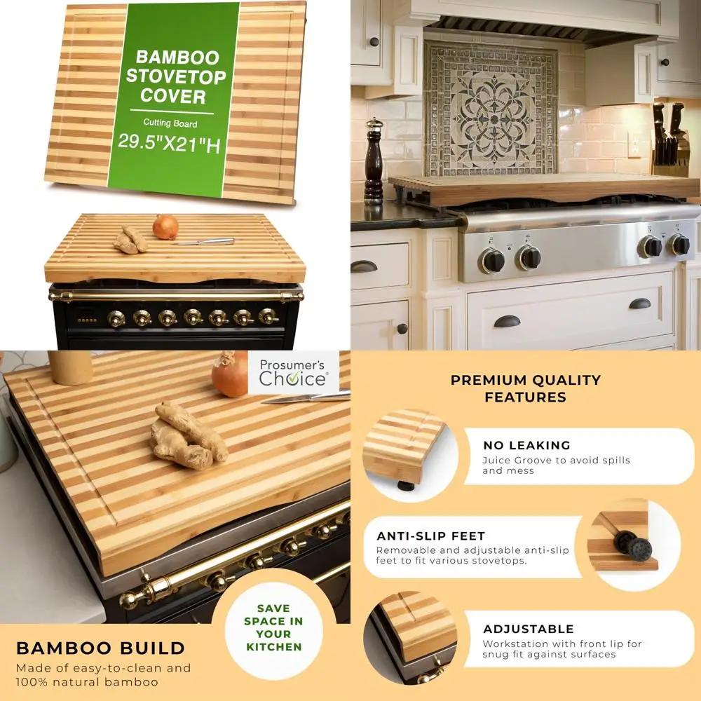 

Eco-Friendly Bamboo Stovetop Cover and Cutting Board - Expands Kitchen Space, Easy to Clean, Adjustable