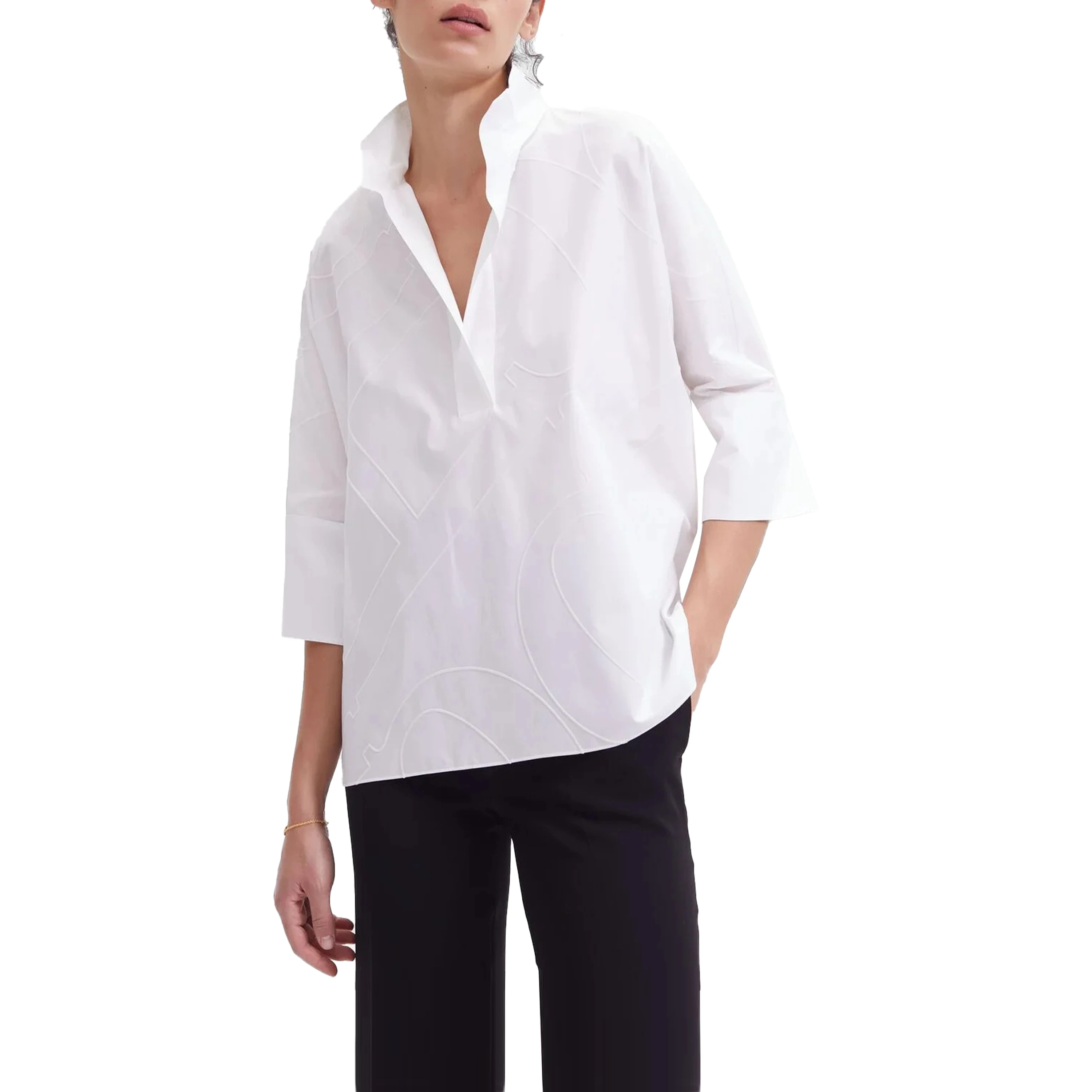 CHCH 2024 Women Blouse Fashion V-Neck Puff Short Sleeve Blusas Summer Elegant White Shirt Casual Female Office Tops Tunics