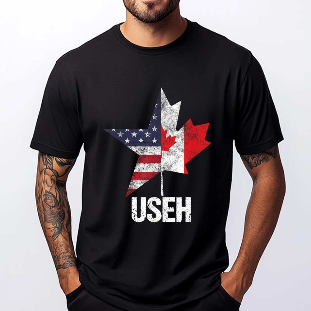 Half Canadian American Useh Canada Usa Flag United States Graphic Tee Shirt Mans Clothes Birthday Valentine's Day