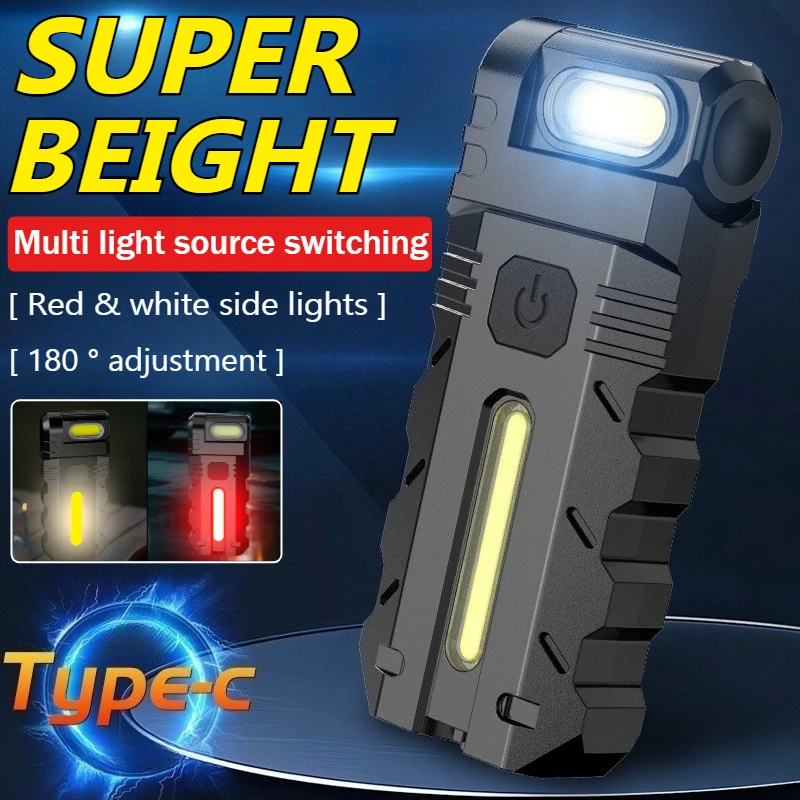 

Super Bright LED Flashlight Mini Flashlight USB Rechargeable EDC Pocket Light 180 Degree Rotating Head for Outdoor Emergency
