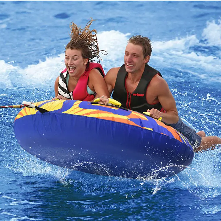 Customized manufacturer adult water inflatable float drag thickened sea sofa water ski ring canvas surfboard float