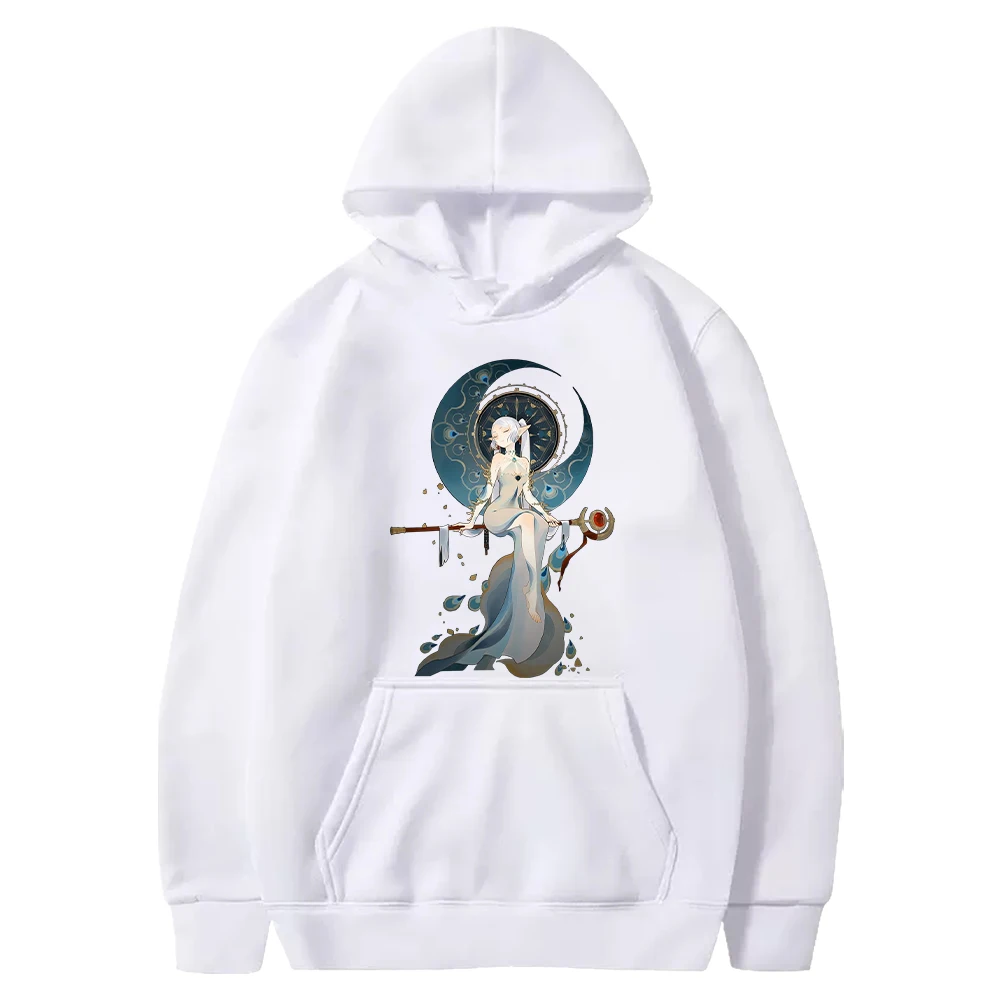 Crescent Moon Clock Circle Elf Mage Print Frieren Beyond Journey's End Pullover Hoodie Loose Cotton Anime Casual Sweatshirt Tops
