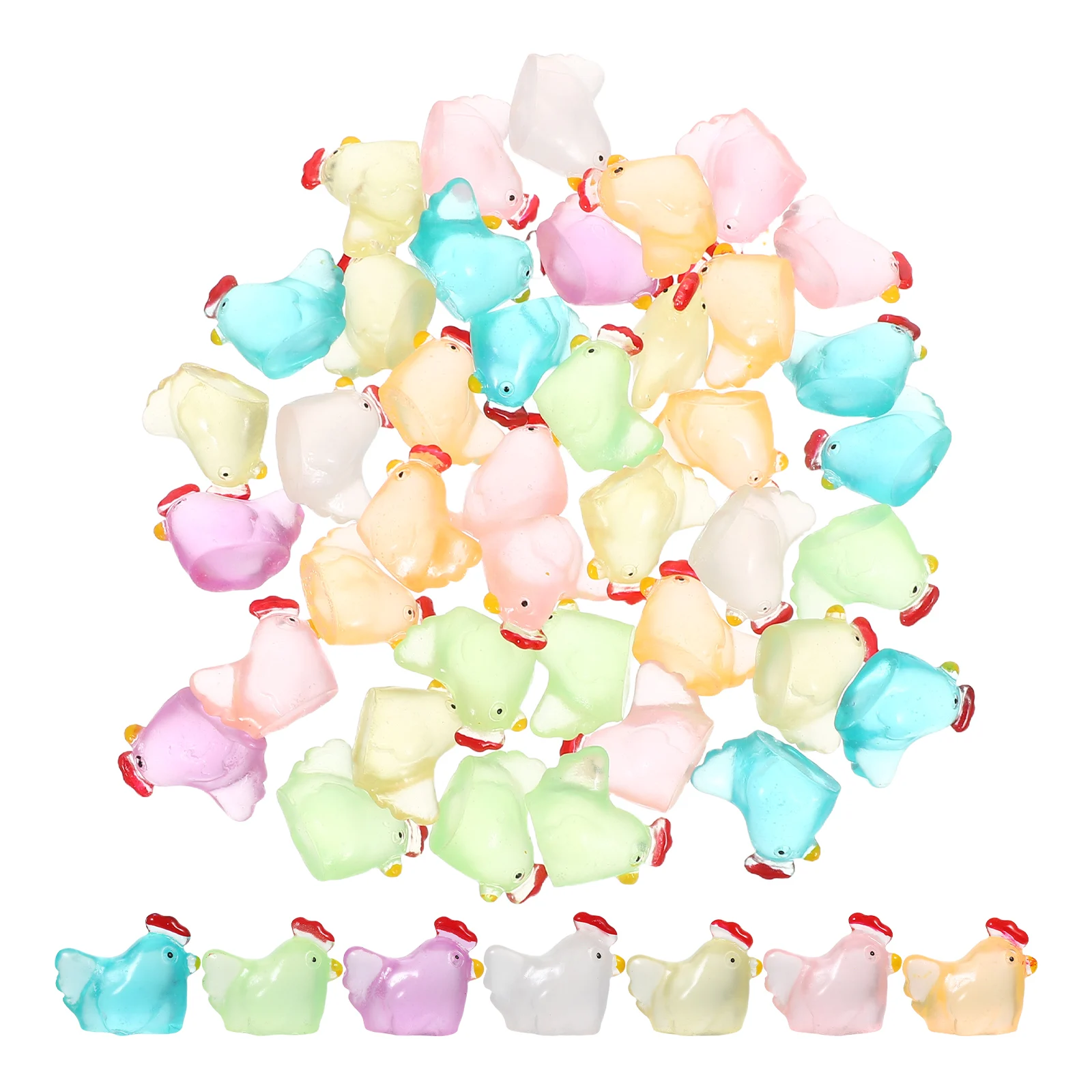 

48 PCS Luminous Chicken Decorations Cartoon Yellow Statue Ornament Figurine Mini Animal Figurines Decorative Miniature