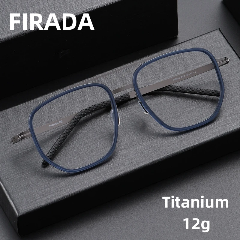 

FIRADA Fashion Acetate Fiber Eyeglasses Retro Comfortable Titanium Eyewear Luxury Prescription Glasses Frame Men Women 698012-C