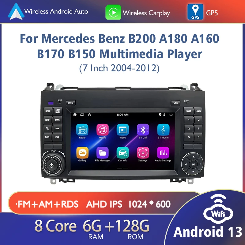 

7 Inch Android Car Radio Wireless CarPlay GPS Navigation BT5.0 for Mercedes Benz B200 B150 B170 Features Built-in MP3 USB Wi-Fi