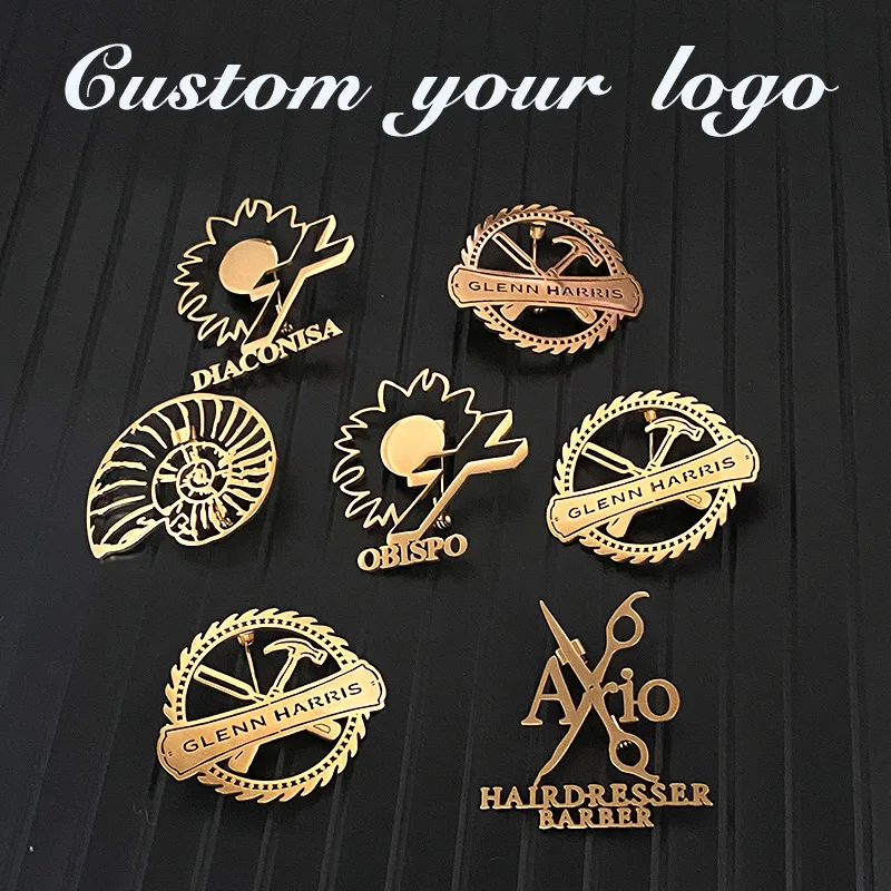 Stainless Steel Custom Logo Company Business Brooch Pins Products Personalized Your Pattern lapela Badge Items Bulk Gift