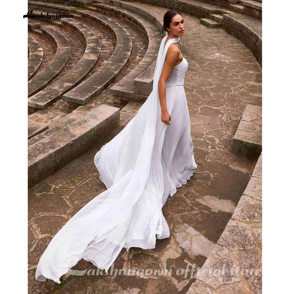 Lakshmigown Plissiertes Hochzeitskleid, trägerlos, A-Linie, mit Schal, Brautkleid für Damen, Schleppe, Ballkleid, Brautkleid, maßgeschneidert – Detail 6