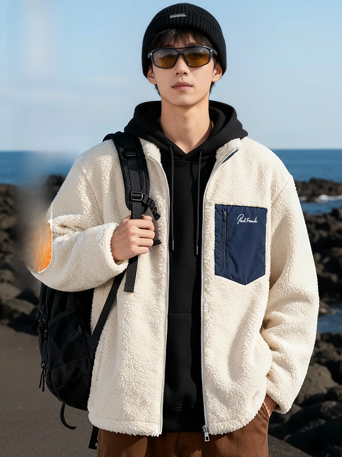 

Thiened Plu Jaet Men's Autumn Winter American Trendy Brand Warm Stand Collar Monkey Mouth Jaet