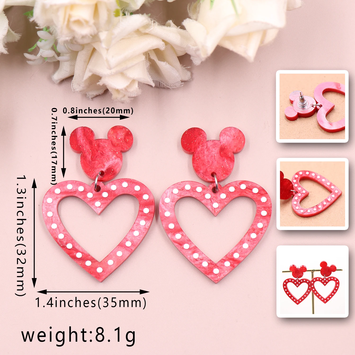 1Pair New product CN Drop heart mouse Valentine\'s Day TRENDY Acrylic Earrings Jewelry for women