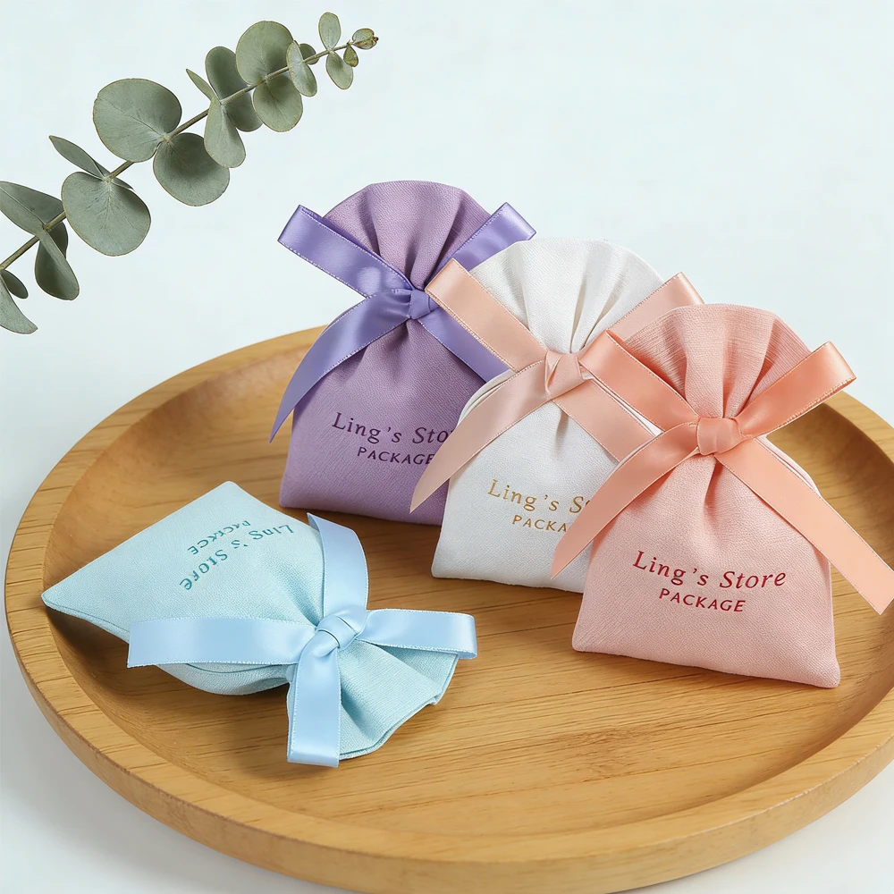 

100 шт. персонализированных хлопковых мешочков для украшений с лентой: для колец, серег, подвесок, ожерелий, браслетов, пусет. Органайзер, подарочная упаковка, кармашек.