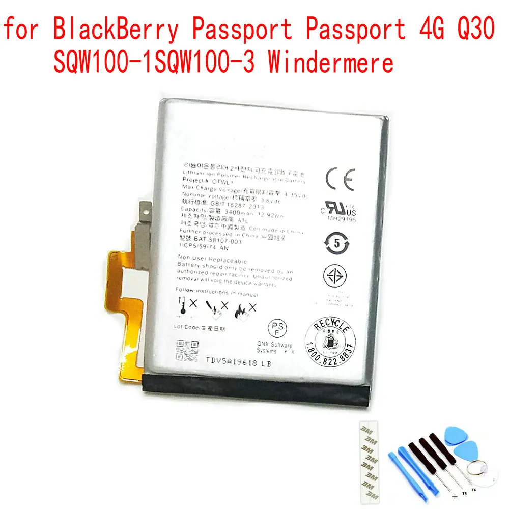 Original BAT-58107-003 2400mAh Battery For Blackberry Q30 Passport 4G SQW100-1 SQW100-3