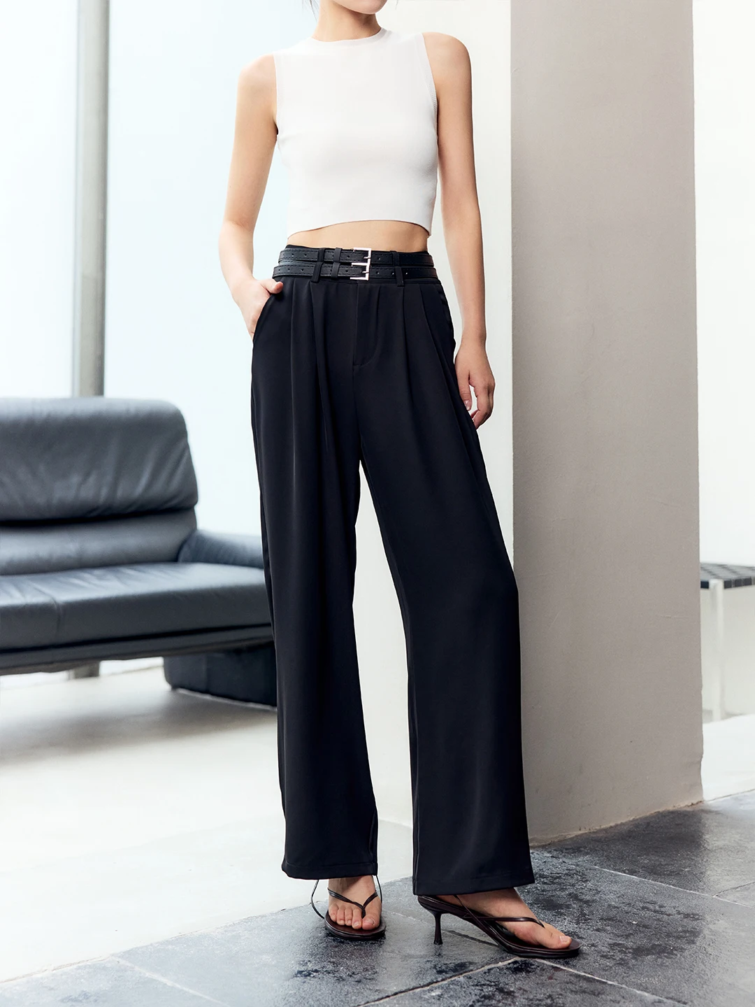 

Женские повседневные брюки ZOCHEEO прямого кроя, драпированные, в пол, винтажные, с высокой талией, простые, из смесового полиэстера