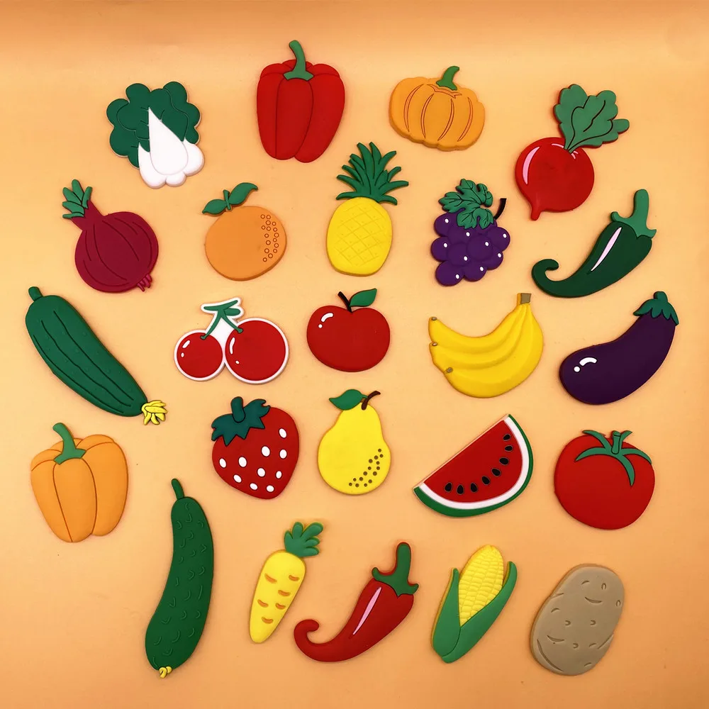 Juego de imanes de nevera de PVC para niños, verduras y frutas de dibujos animados, juguete para niños, accesorios magnéticos para decoración de refrigerador, 5/10 Uds.