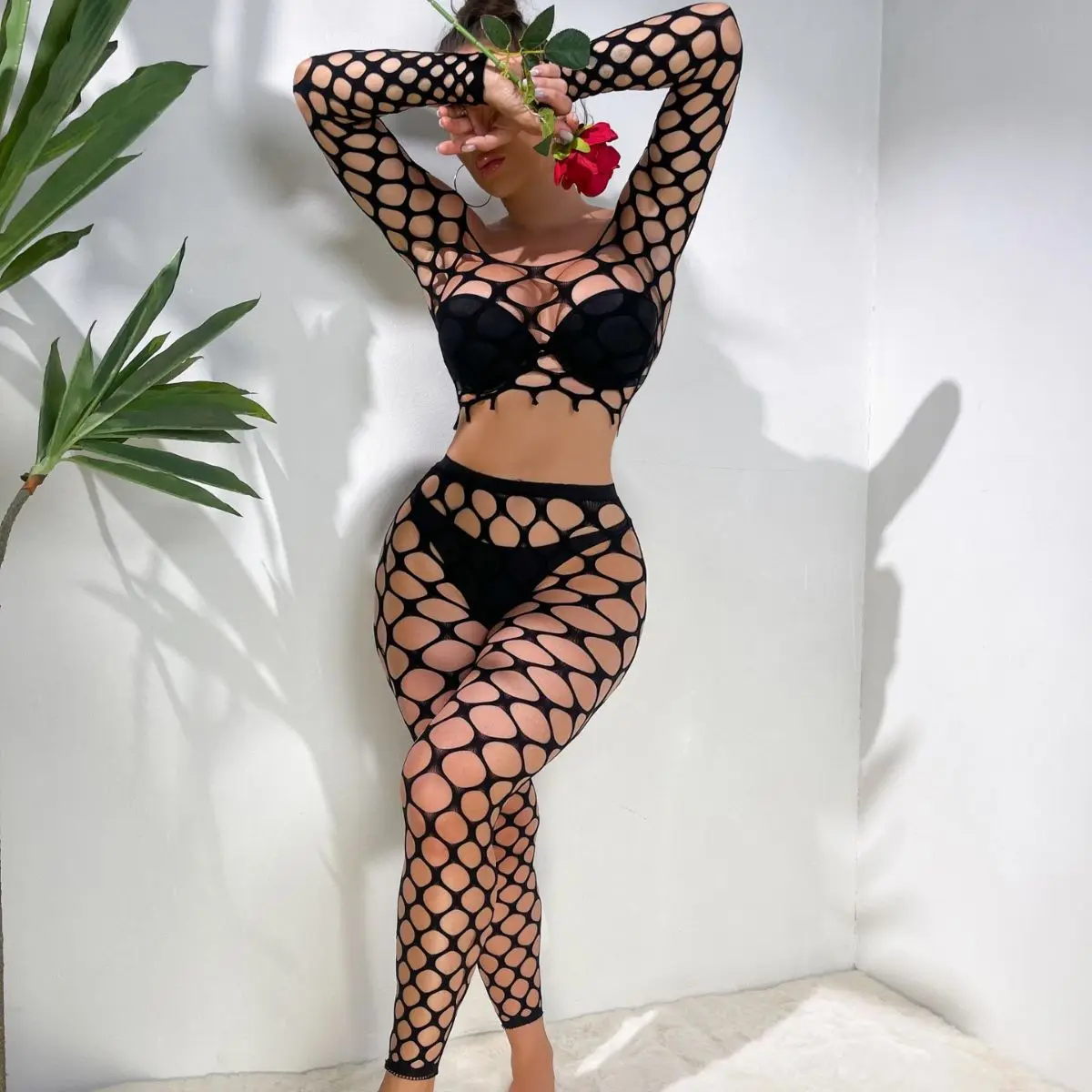 

Cross-border women's sexy lingerie long-sleeved mesh suit