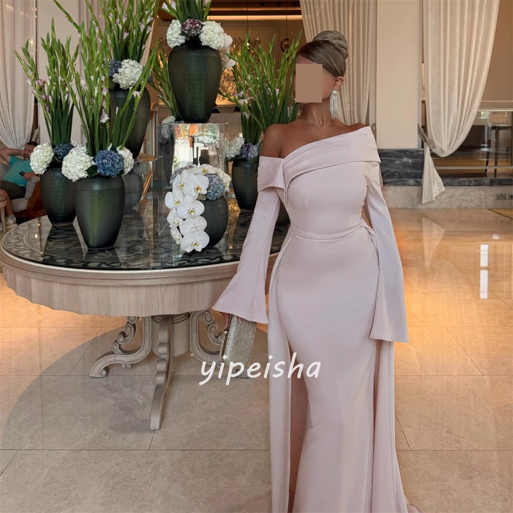 Szyte na miarę, wysokiej jakości, proste sukienki jersey z marszczeniami, plisami, o kroju litery A, z odkrytymi ramionami, długie sukienki na specjalne okazje, dostępne rozmiary.