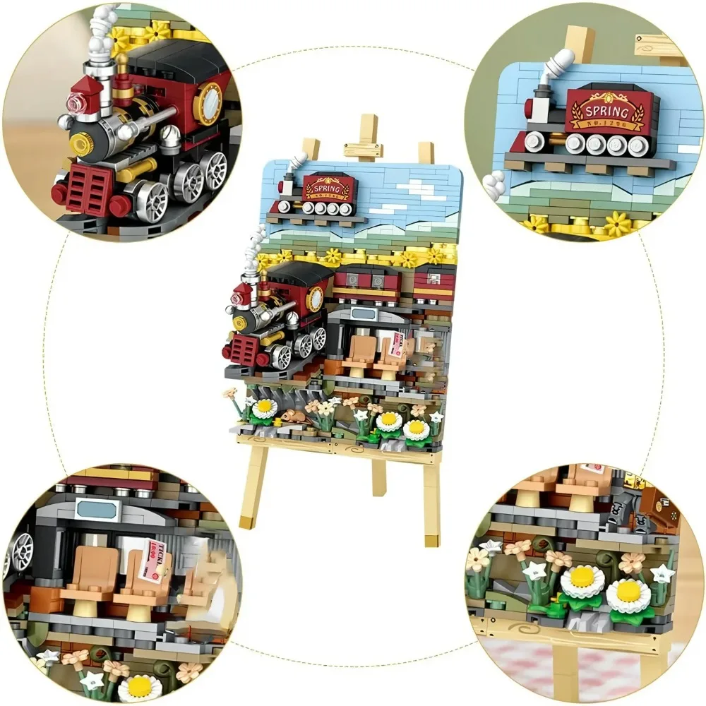 Building Blocks Set, 758 Pcs Mini Building Blocks for Adults and Teens, 3D DIY Model Toy (Spring Train)