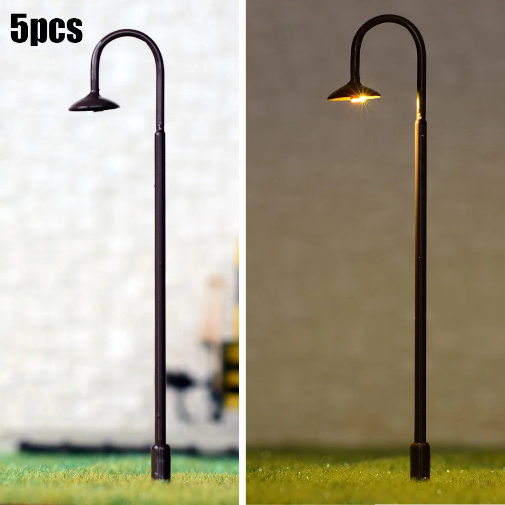 5pcs Miniature Scale OO/HO Scale Street Light Model 3V LED Lamp Post 75mm Resistor DIY Garden Building Landscape Layout Diorama