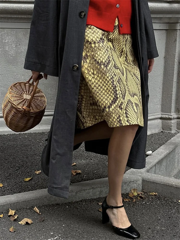 2025年新作 スネークスキン柄プリント ファッションスカート レディース ハイウエスト スリム コントラスト パッチワーク 通勤 ストリートウェア 女性用 ヴィンテージ Y2Kスカート