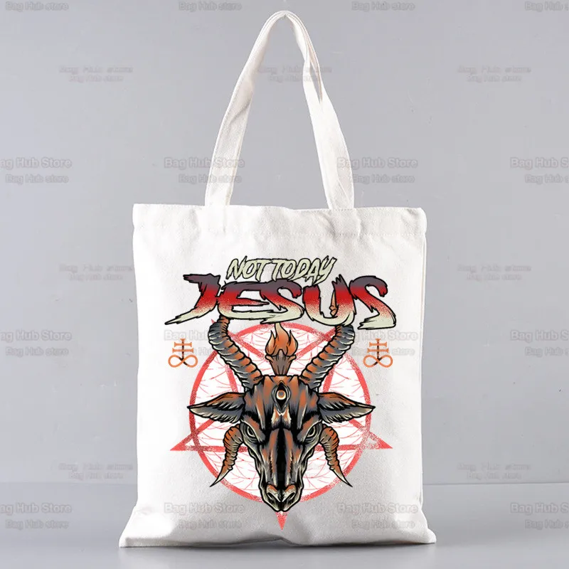 Baphomet-Bolso de hombro de lona, bolsa de compras Eco Demon Ghost, Satan Occult Goat, bolso de mano informal ATERRADOR