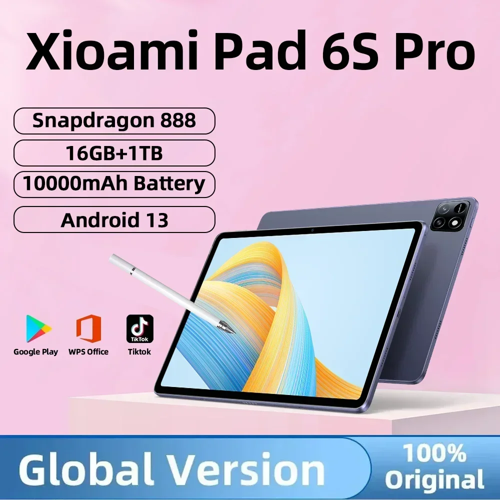 2025 New Brand Pad 6S Pro Tablet 11.0 Inch HD 4K Global Version Android 13.0 Snapdragon888 16GB + 1TB 5G Dual SIM WIFI 10000mAh