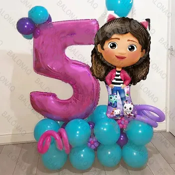 Gabby ตุ๊กตาแมว Fiol บอลลูนวันเกิดตกแต่งหมายเลข 1-9 ชุดบอลลูนของเล่นสําหรับสาว Baby Shower Party อุปกรณ์ตกแต่งของขวัญ