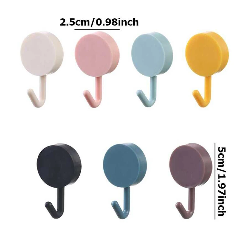 10PCS Mixed Color Hook Cute Solid Color Decorative Adhesive No Punching Small Hook Wall Hanging Circular Hook Kitchen TMZ