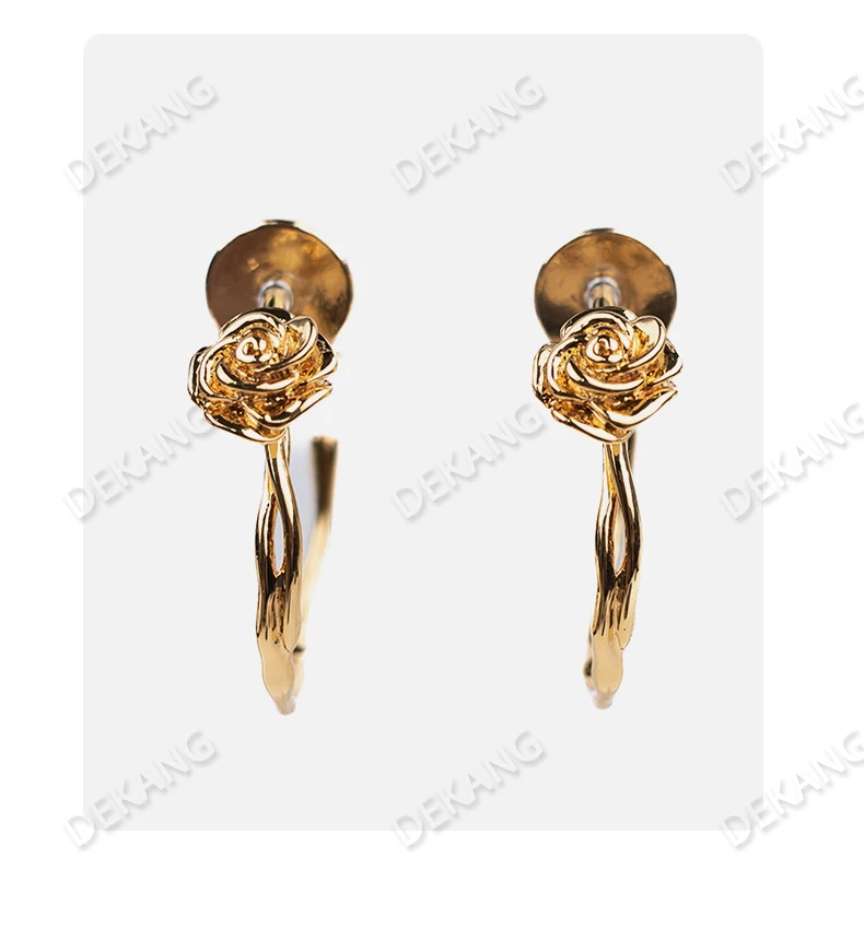 

925 Silver Needle 18K Gold Rose Ear Rings For Women, C-Shaped High-End And Elegant Earrings