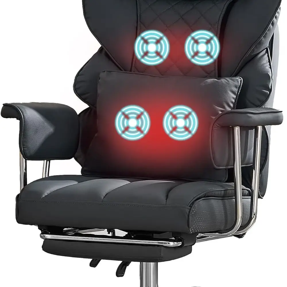 

Массажное офисное кресло с откидной спинкой емкостью 500 фунтов и подставкой для ног, эргономичная высокая спинка для больших и высоких, черное