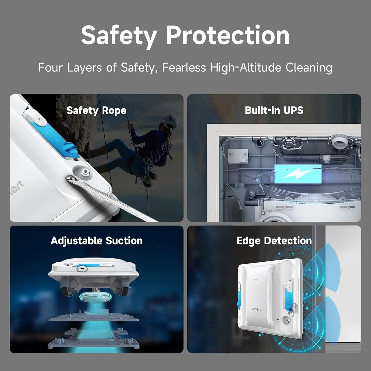 Robot per la pulizia delle finestre W7, spruzzatore ad ultrasuoni bifacciale, forte aspirazione 4000 Pa, robot pulitore per finestre a arrampicata fissa, AI