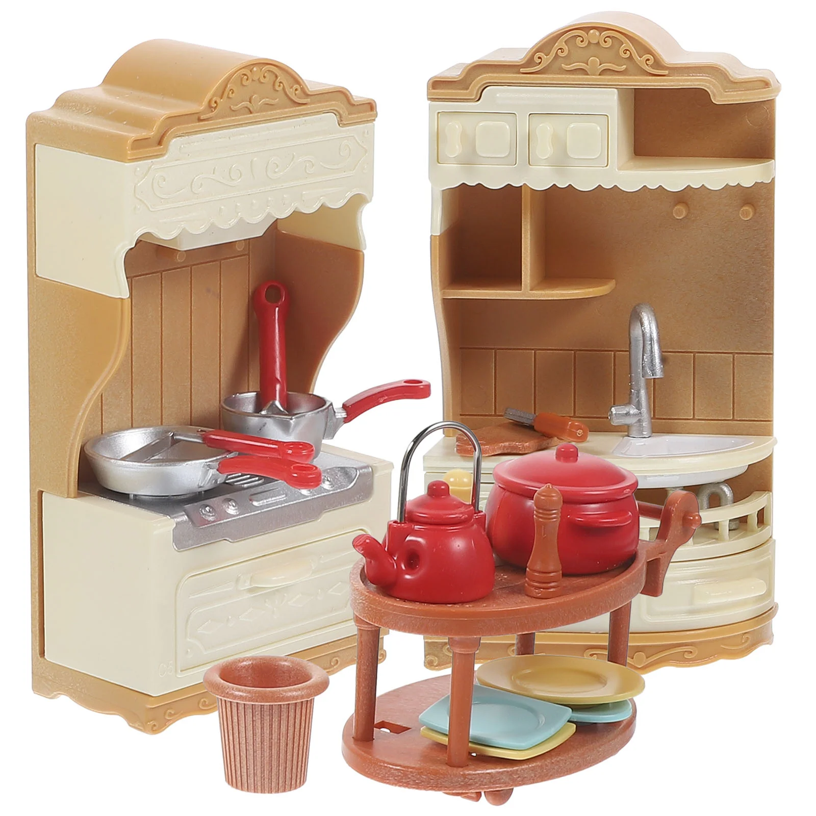 

Dollhouse Kitchen Cabinet Set Mini Supplies Layout Small Tool Accessories Gas Stove Model Miniature Furniture Plastic Baby