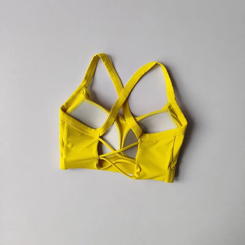 Damen-Yoga-Unterwäsche in Unifarben, Fitness-BH, weiches Sport-Top mit überkreuztem Rücken und Push-up-Effekt, mit Brustpolster, Yoga-Top, Sport-Crop-Top. – Detail 3