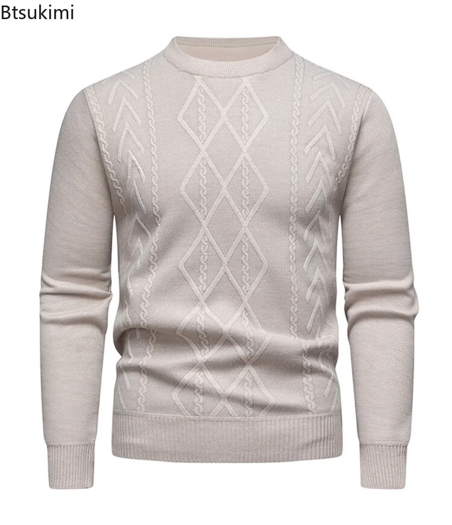 2025 Men's Autumn Winter Thicken Knitting Sweaters Solid Color Fleece Warm Pullovers Fashion Casual Slim Knitted Sweater for Men