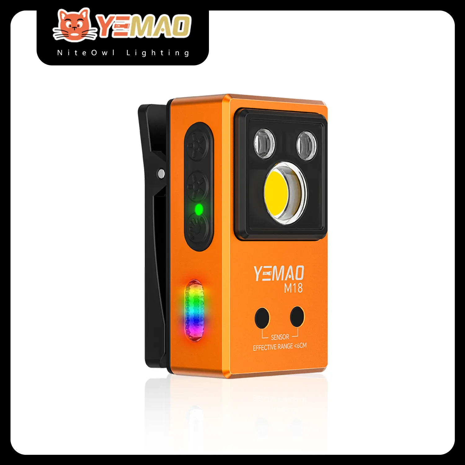 

YEMAO M18 Карманный фонарик с зажимом USB C Перезаряжаемый прожектор/прожектор Портативный EDC RGB фонарик с магнитом УФ-свет