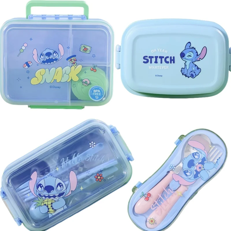

MINISO Genuine Stitch Food Party Series Bento Box Salad Lunch Box Double-layer Compartmentalized Rice Bowl Anime Peripherals