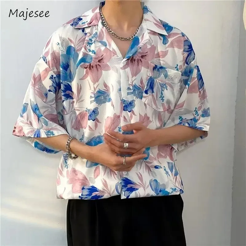 Shirts Men Summer Advanced Korean Style Turn-down Collar All-match Single Breasted Popular High Street Streetwear Students Cozy