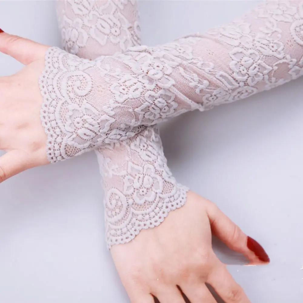 Outdoor Elegant Sunscreen Stretch Driving Fingerless Sexy Glove Solid Color Arm Warmers Lace Arm Sleeve