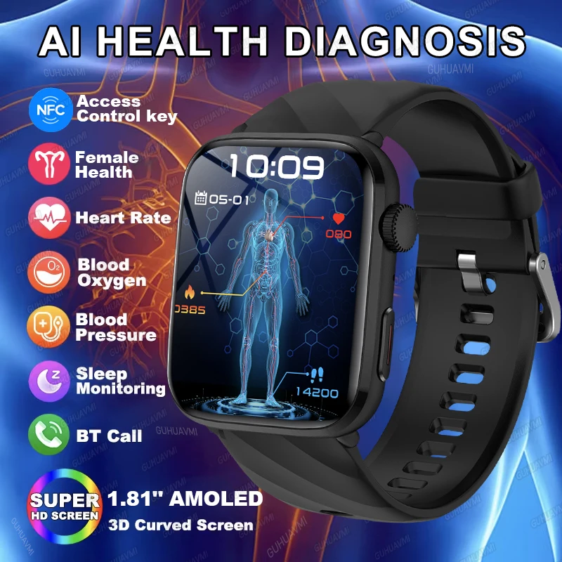 

Новинка 2024 года для Redmi Xiaomi AI Diagnosis Смарт-часы NFC Артериальное давление Сердечный ритм Bluetooth Вызов Трекер здоровья Смарт-браслет для мужчин